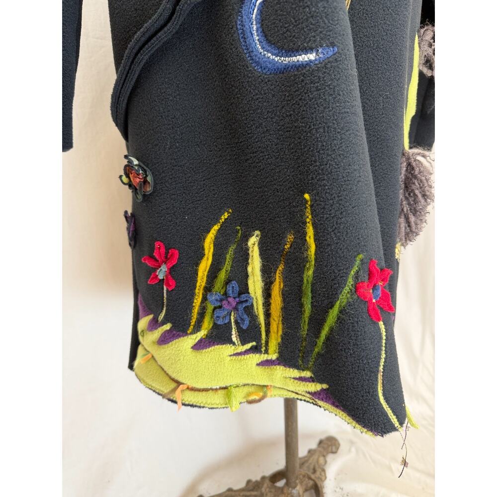 GISELLE SHEPATIN Black Embellished Coat Art to Wear Fleece OS #1-0168 - Picture 10 of 11